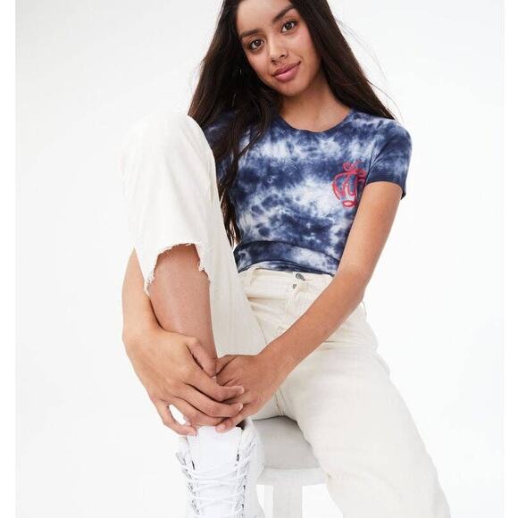 Aeropostale Classic Crew Blue Tie Dye NYC New York Short Sleeve T-Shirt Medium - Picture 3 of 10